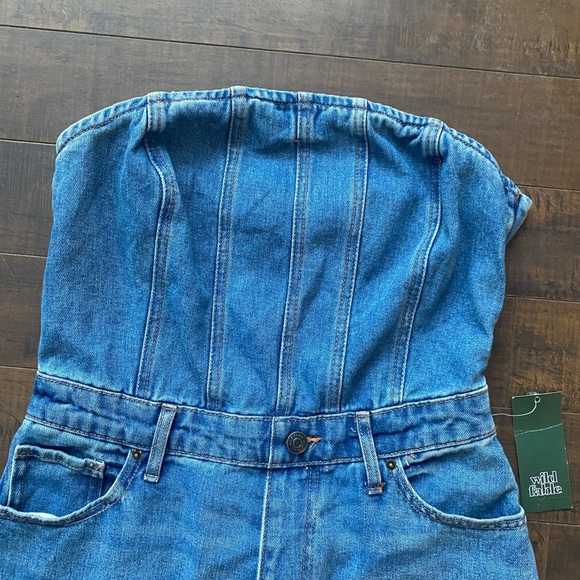 Wild Fable Tube Cargo denim wide leg Jumpsuit bandeau strapless - Picture 10 of 16